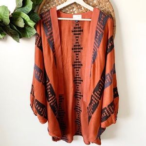 Burnt Orange Tribal Kimono Shawl